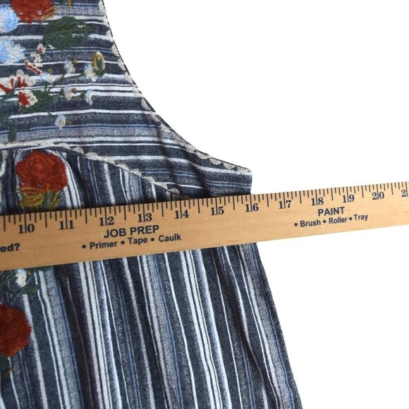 THML Embroidered Striped Sleeveless Dress Size S Navy Multi Floral Boho Festival - Picture 5 of 6